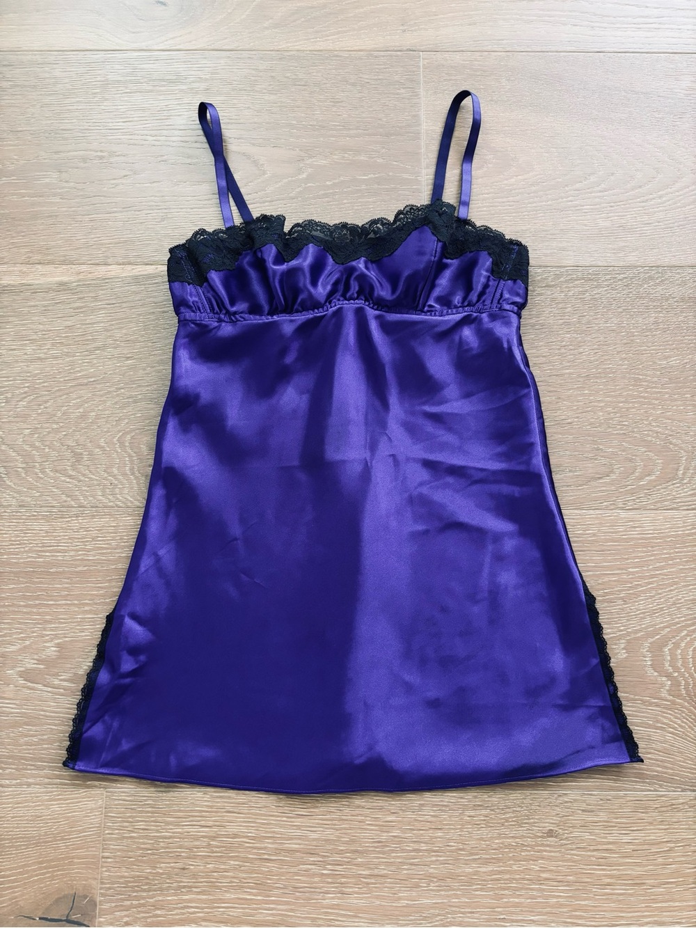 Victoria's Secret Purple Satin Chemise Slip with Black Lace Trim Size XS